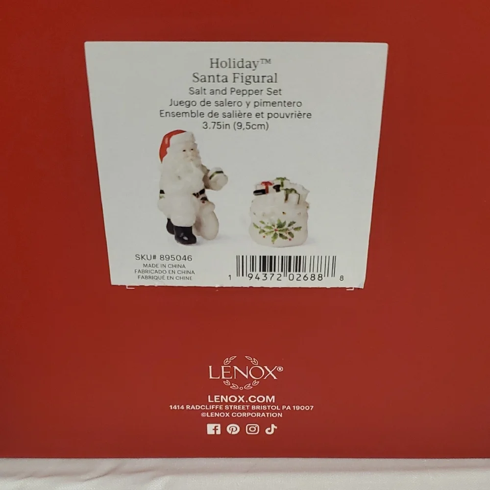 Lenox White and Red Santa with Holly Gift Bag Figurine Set